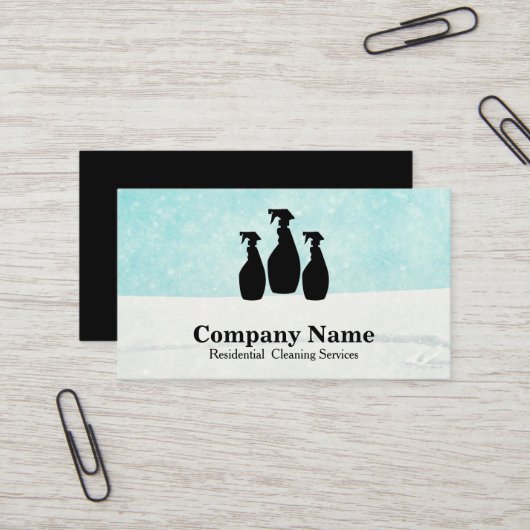 Carte De Visite Elegant Cleaning Service Glitter Watercolor Busine (Devant/Arrière en situation)