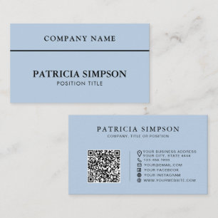 Carte De Visite Élégant Code QR Bleu Clair Minimaliste Professionn