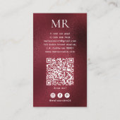 Carte De Visite Élégant Code QR de Monogramme Rouge Bourgogne Rése (Dos)