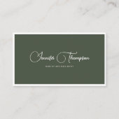 Carte De Visite Élégant code QR de script vert foncé professionnel (Devant)