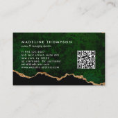 Carte De Visite Élégant code QR Emerald Green Marble Agate Geode (Dos)