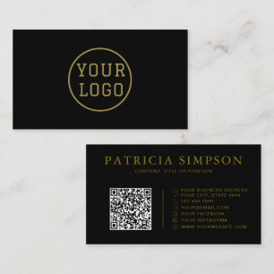 Carte De Visite Élégant Code QR Logo Personnalisé Or Noir Luxe