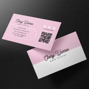 Carte De Visite Élégant Code QR Minimal Rose Script Coiffeur