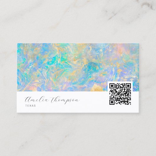 Carte De Visite Elégant code Qr moderne Gold Opal Pierre (Devant)