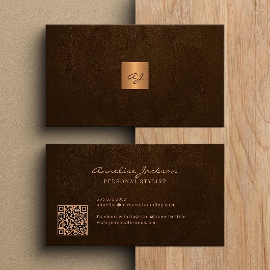Carte De Visite Élégant code QR moderne monogrammé or