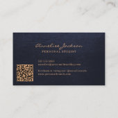 Carte De Visite Élégant code QR moderne monogrammé or marine (Dos)