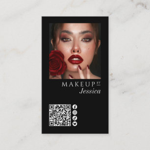 Carte De Visite Élégant Code QR Noir et Icônes Sociales Maquillage