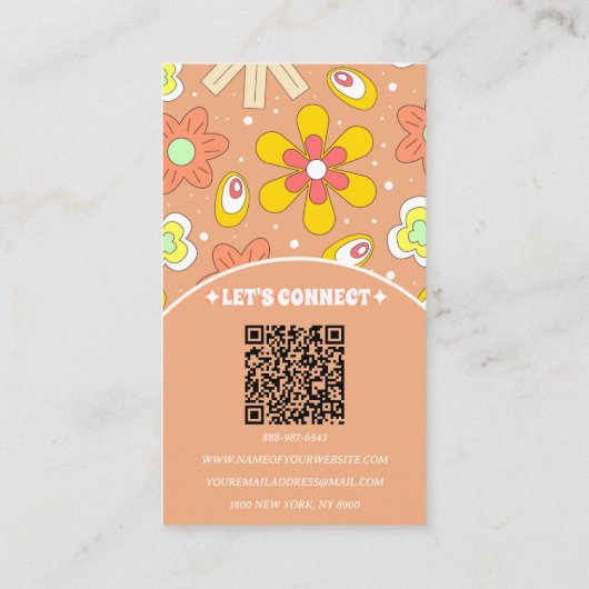 Carte De Visite Elégant code QR rétro Super Floral tendance Boho (Dos)