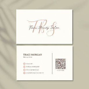 Carte De Visite Élégant Code QR Rose Crème Écriture Féminine