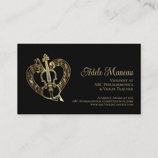 Carte De Visite Élégant Coeur B QR Code Violon Enseignant Violonis (Devant)