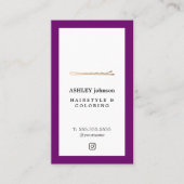 Carte De Visite Elégant Coiffeur à cheveux violet blanc Faux Gold  (Devant)
