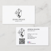 Carte De Visite Elégant coiffeur ciseaux pétales floraux Code QR (Devant / Derrière)