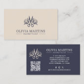 Carte De Visite Élégant coiffeur Cream & Charcoal QR Code Logo (Devant / Derrière)