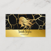Carte De Visite Élégant coiffeur en or foncé (Devant)