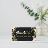 Carte De Visite Elégant coiffeur floral noir et FAUX Gold (Debout devant)