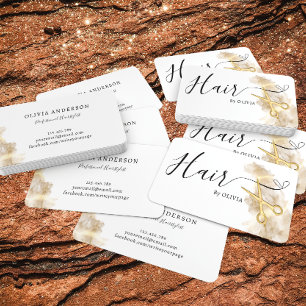 Carte De Visite Elégant coiffeur Hair-styliste Ciseaux or noir bla