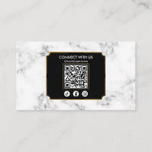 Carte De Visite Elégant coiffeur noir marbre or QR Code (Dos)