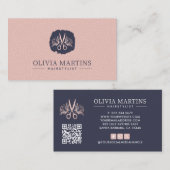 Carte De Visite Élégant coiffeur Petal & Charcoal QR Code Logo (Devant / Derrière)