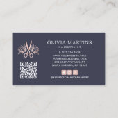 Carte De Visite Élégant coiffeur Petal & Charcoal QR Code Logo (Dos)