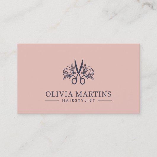 Carte De Visite Élégant coiffeur Petal & Charcoal QR Code Logo (Devant)