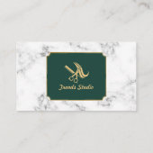 Carte De Visite Elégant coiffeur Salon Vert Gold Bordure Marbre (Dos)