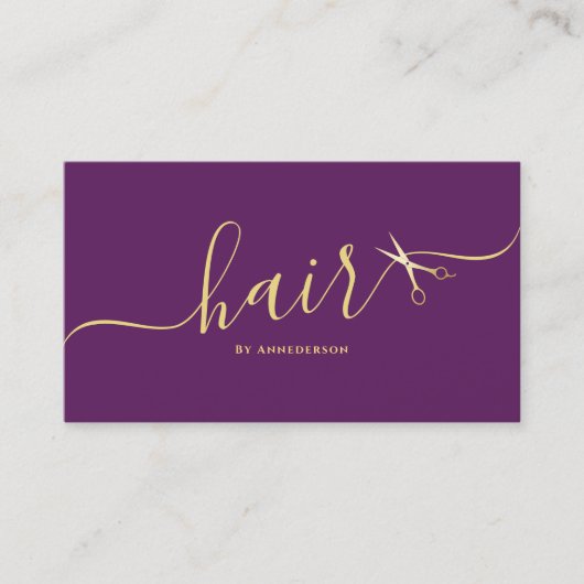 Carte De Visite Elégant coiffeur Script coiffeur violet (Devant)