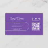 Carte De Visite Élégant coiffeur Script violet minimal QR Code (Devant)