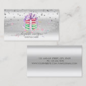 Carte De Visite Elégant Confetti Argent, Brush Stroke, Macarons (Devant / Derrière)