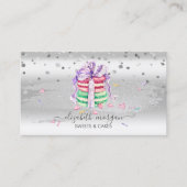 Carte De Visite Elégant Confetti Argent, Brush Stroke, Macarons (Devant)