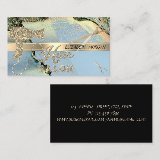 Carte De Visite Elégant Confetti, Ciseaux, Sèche-cheveux Encre d'a (Devant / Derrière)