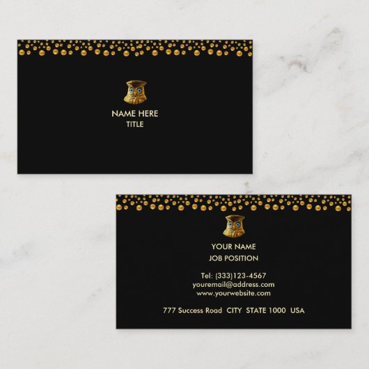 Carte De Visite Elégant Confetti d'or sur Noir (Devant / Derrière)