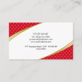 Carte De Visite Elégant Confetti d'or sur rouge & blanc (Dos)