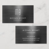 Carte De Visite Élégant consultant en monogramme métallique noir (Devant / Derrière)