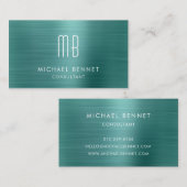 Carte De Visite Élégant consultant en monogramme métallique vert (Devant / Derrière)