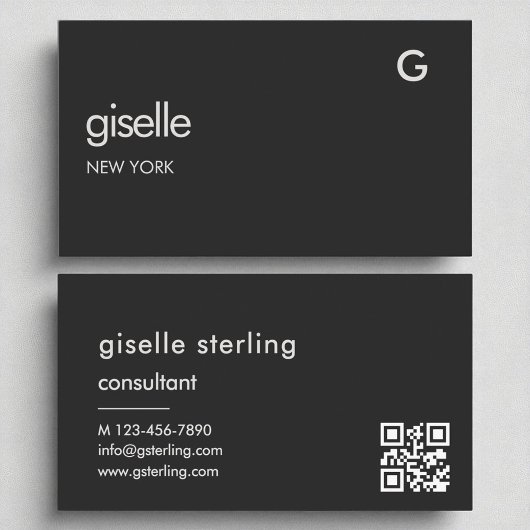 Carte De Visite Élégant consultant noir QR Code Monogramme