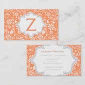 Carte De Visite Élégant corail, blanc, motif floral gris monogramm (Devant / Derrière)