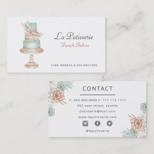 Carte De Visite Élégant Coral Floral Mariage pâtisserie boulangeri