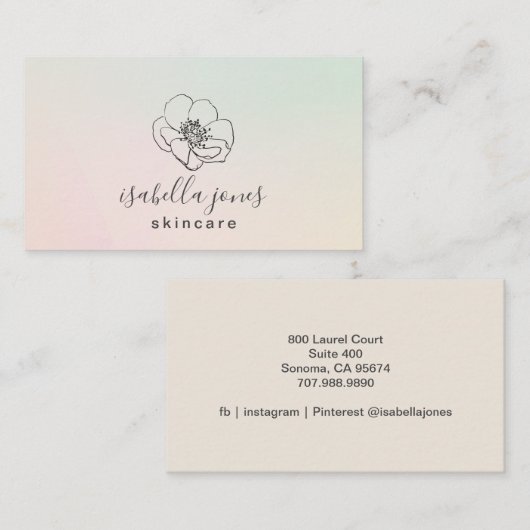 Carte De Visite Elégant Coral Vert Blush Ombre Skincare (Devant / Derrière)