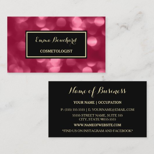 Carte De Visite Élégant Cosmetologue Glamour Rose Luxe Bokeh (Devant / Derrière)
