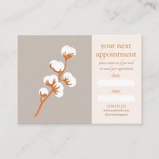 Carte De Visite Elegant Cotton Branch Appointment Card  (Devant)