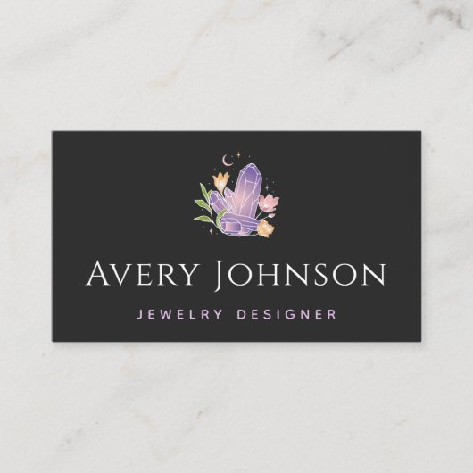Carte De Visite Elégant cristaux violets Conception de bijoux en p (Devant)