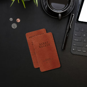 Carte De Visite Elégant Cuir Brown Faux Vegan