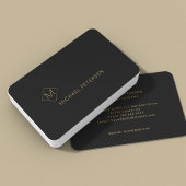 Carte De Visite Élégant cuir noir or monogrammed