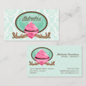Carte De Visite Élégant Cupcake Bakery Damask (Devant / Derrière)