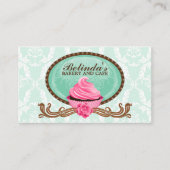 Carte De Visite Élégant Cupcake Bakery Damask (Devant)