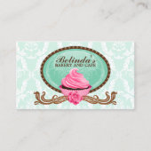 Carte De Visite Élégant Cupcake Bakery Damask (Devant)