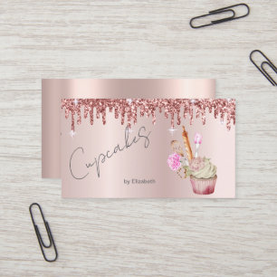 Carte De Visite Élégant Cupcake Boulangerie Outils Rose Gold Drive