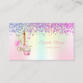 Carte De Visite Elégant Cupcake, Outils de boulangerie Fleurs Holo (Devant)