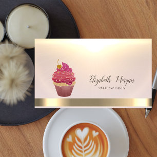 Carte De Visite Elégant Cupcake professionnel Gold