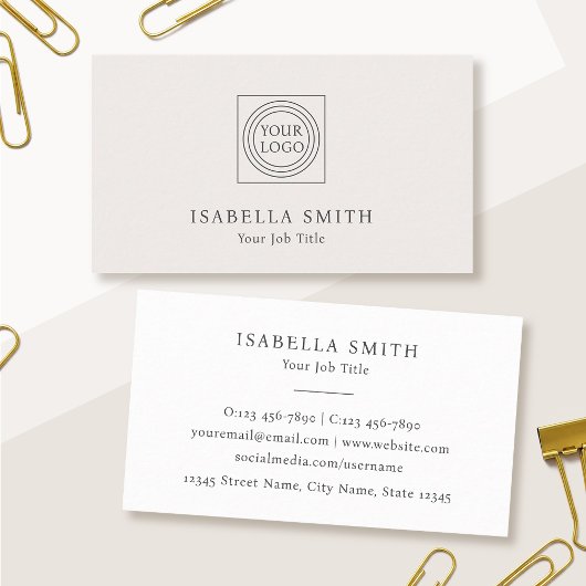 Carte De Visite Elegant Custom Logo Minimalist Off-White
